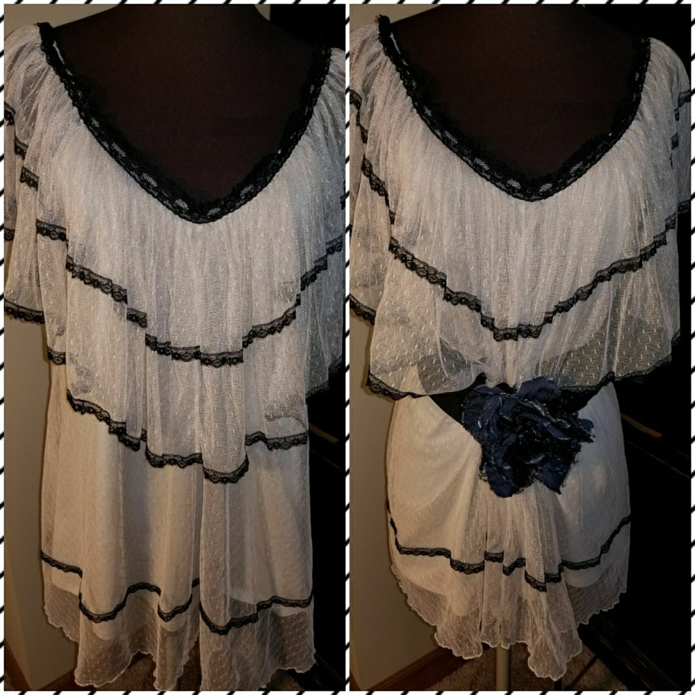 Blush and Black Off Shoulder Peasant Top